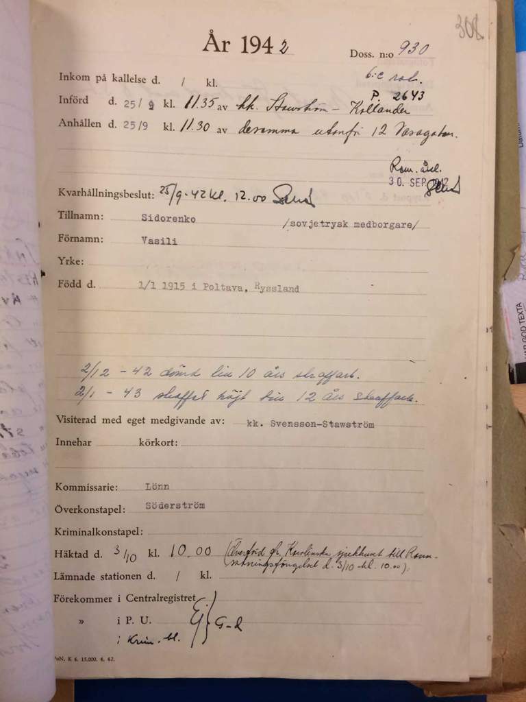 Dokument där det står att Vasilij Sidorenkos straff höjts från tio till tolv års straffarbete.